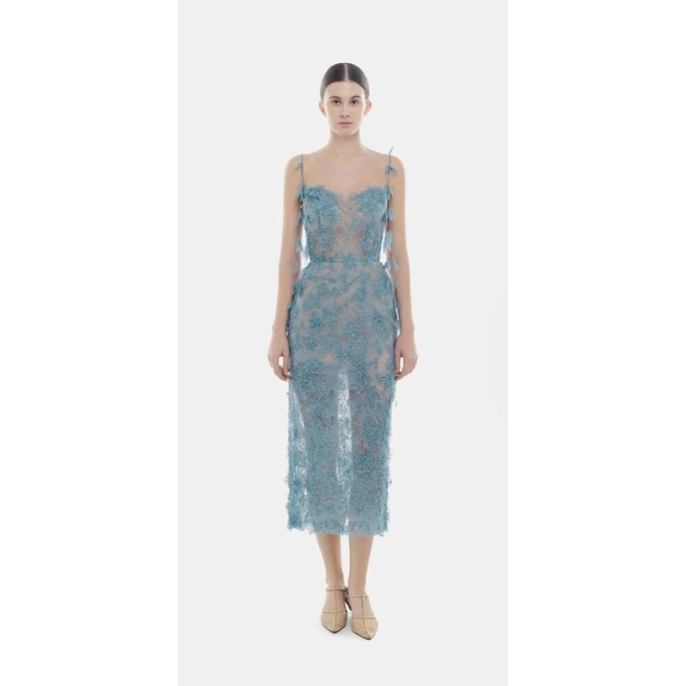 Blue Beaded Lace Midi Dress - Picture 13 of 14